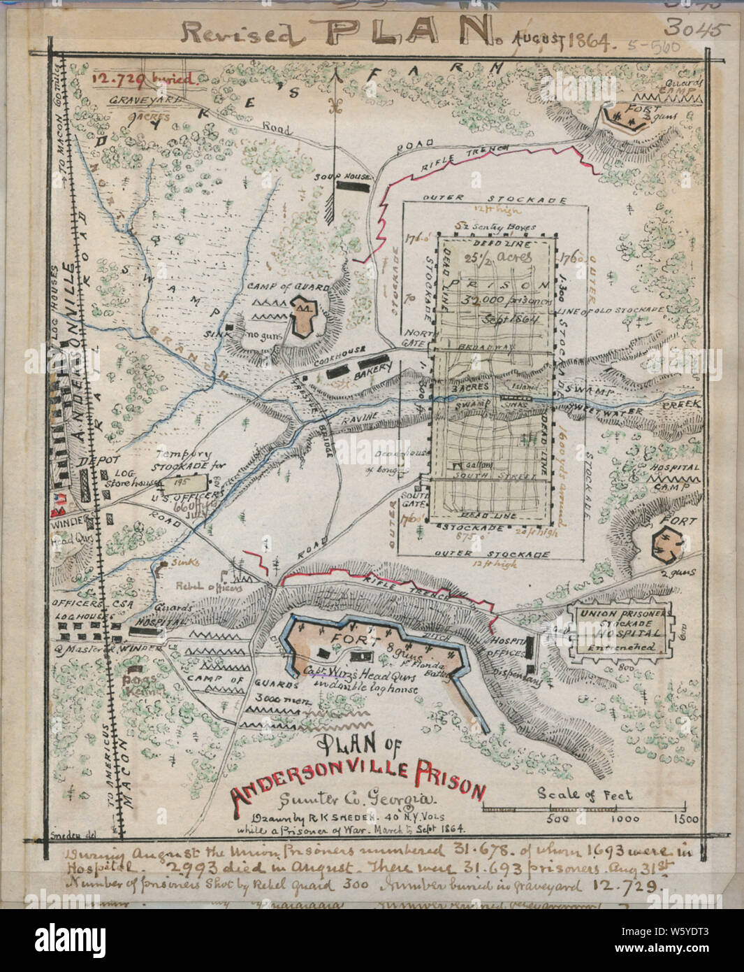 Civil War Maps 1301 Plan of Andersonville Prison Sumter Co Georgia Rebuild and Repair Stock Photo