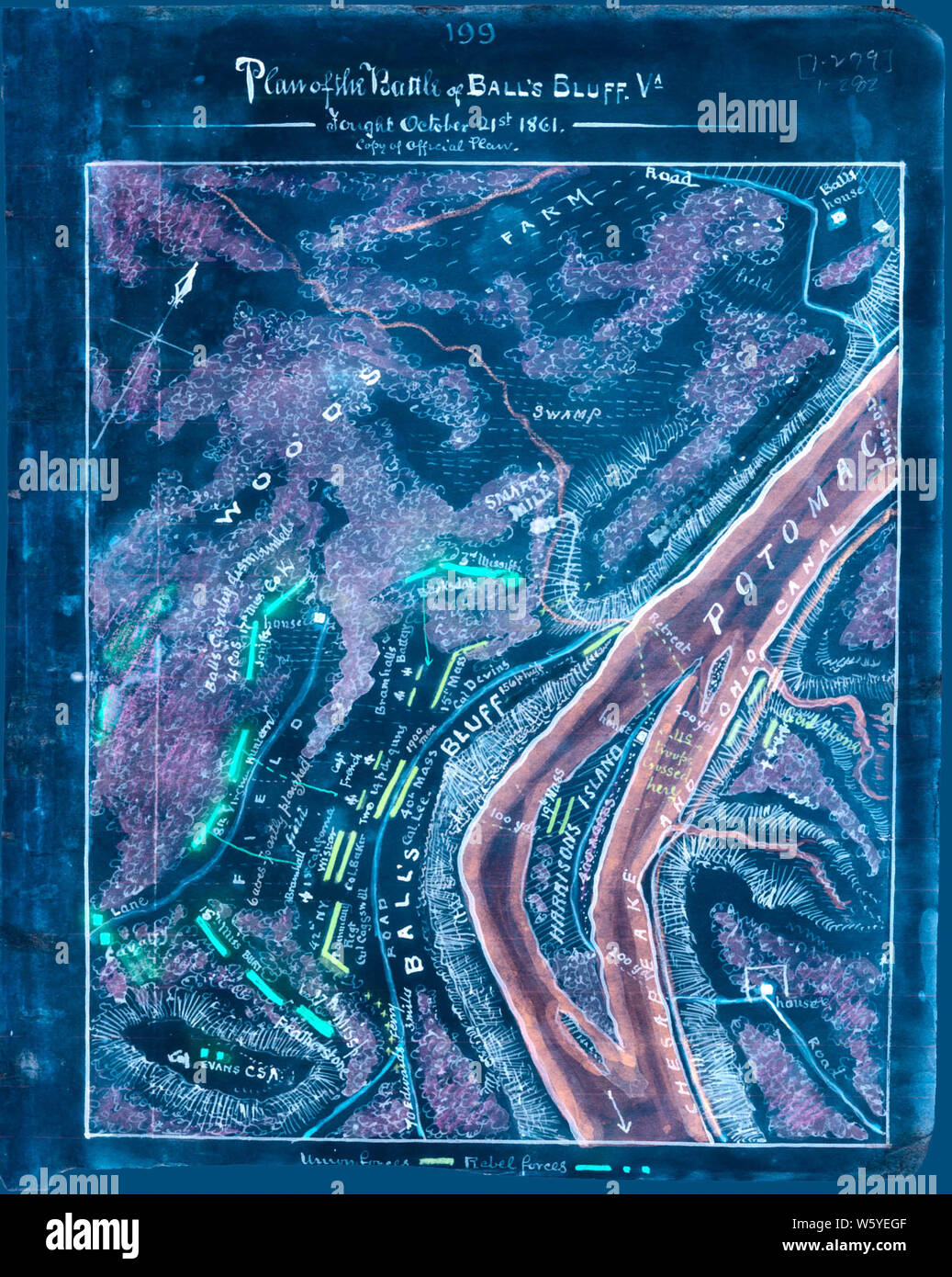 Civil War Maps 1351 Plan of the Battle of Ball's Bluff Va Fought October 21st 1861 Inverted