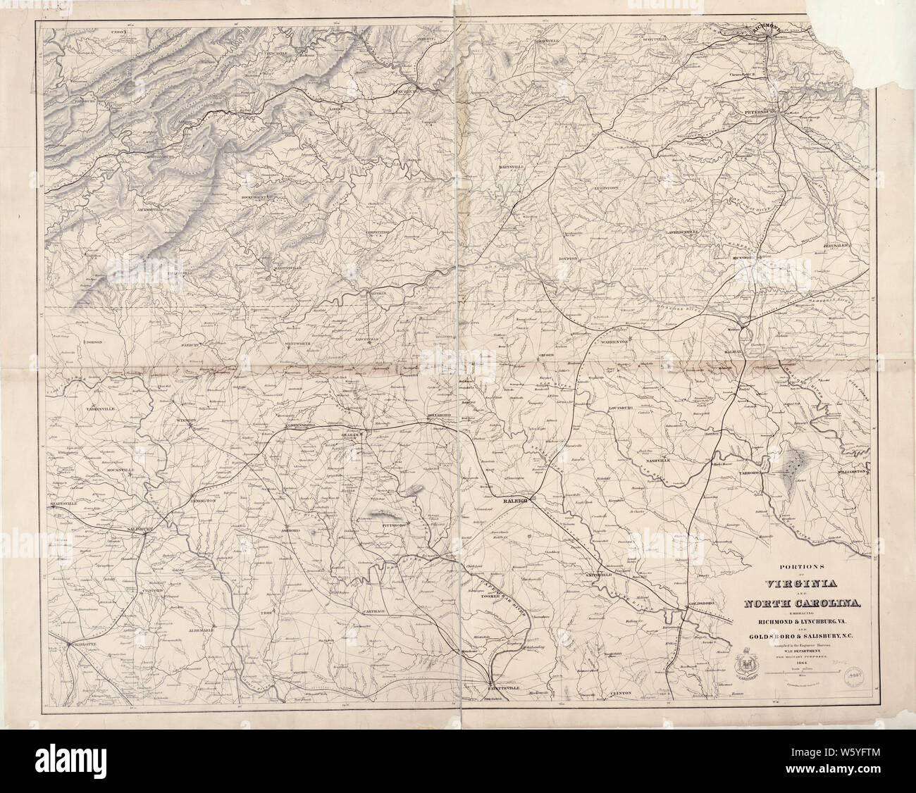 Civil War Maps 1443 Portions of Virginia and North Carolina embracing Richmond Lynchburg Va and Goldsboro Salisbury NC Rebuild and Repair Stock Photo