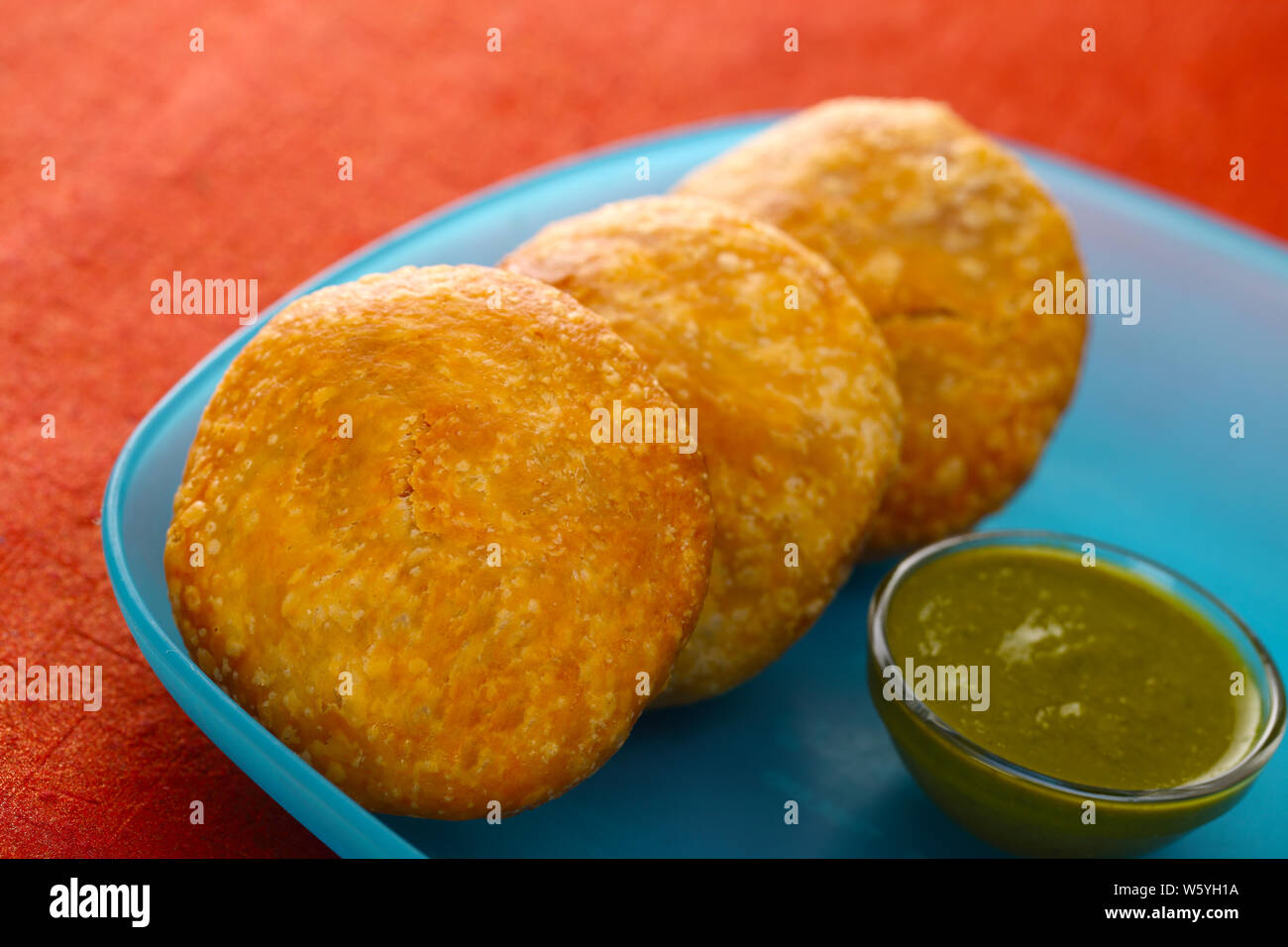 Dhokla served with green chili Stock Photo