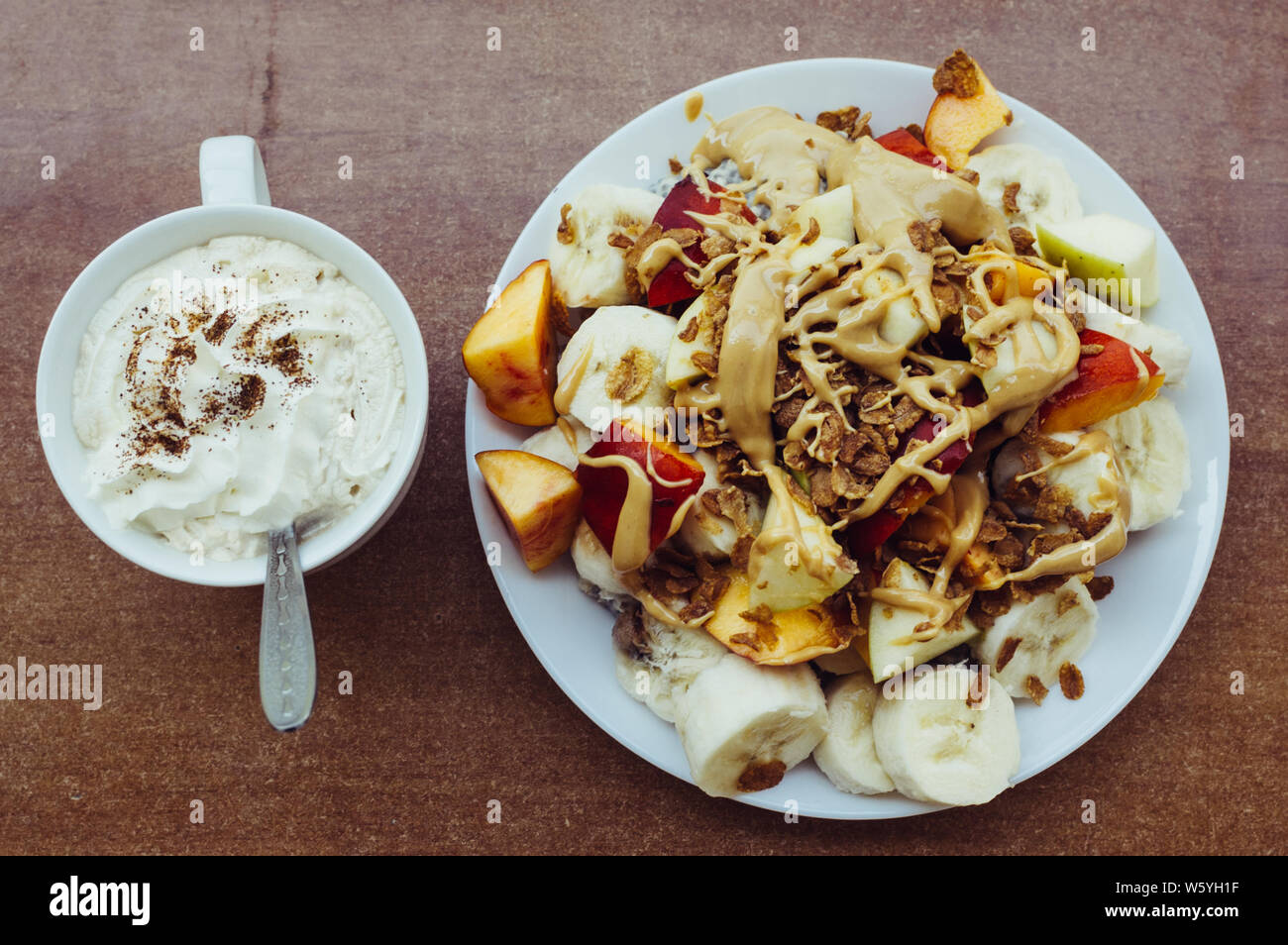 Oatmeal with fruits and peanut butter Stock Photo Alamy