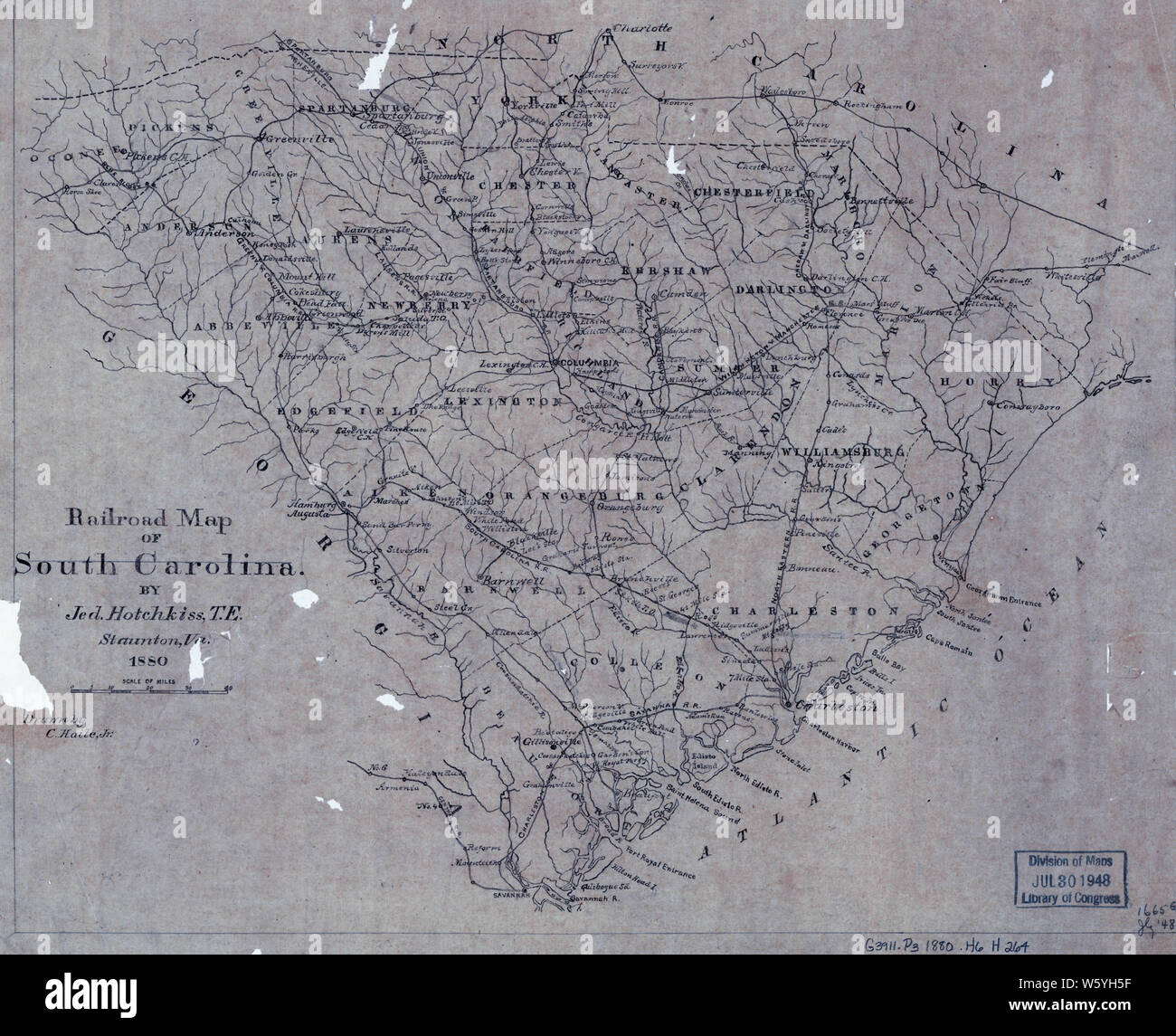 Civil War Maps 1497 Railroad map of South Carolina by Jed Hotchkiss TE ...