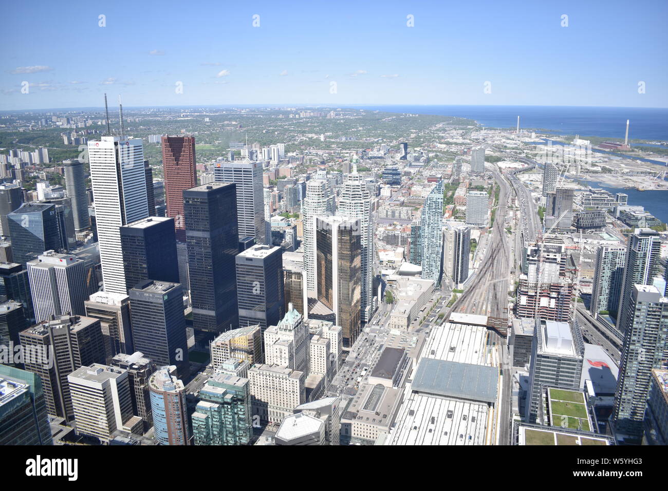 A breathtaking view of Toronto from above, showing the surrounding area under a clear summers day. Stock Photo