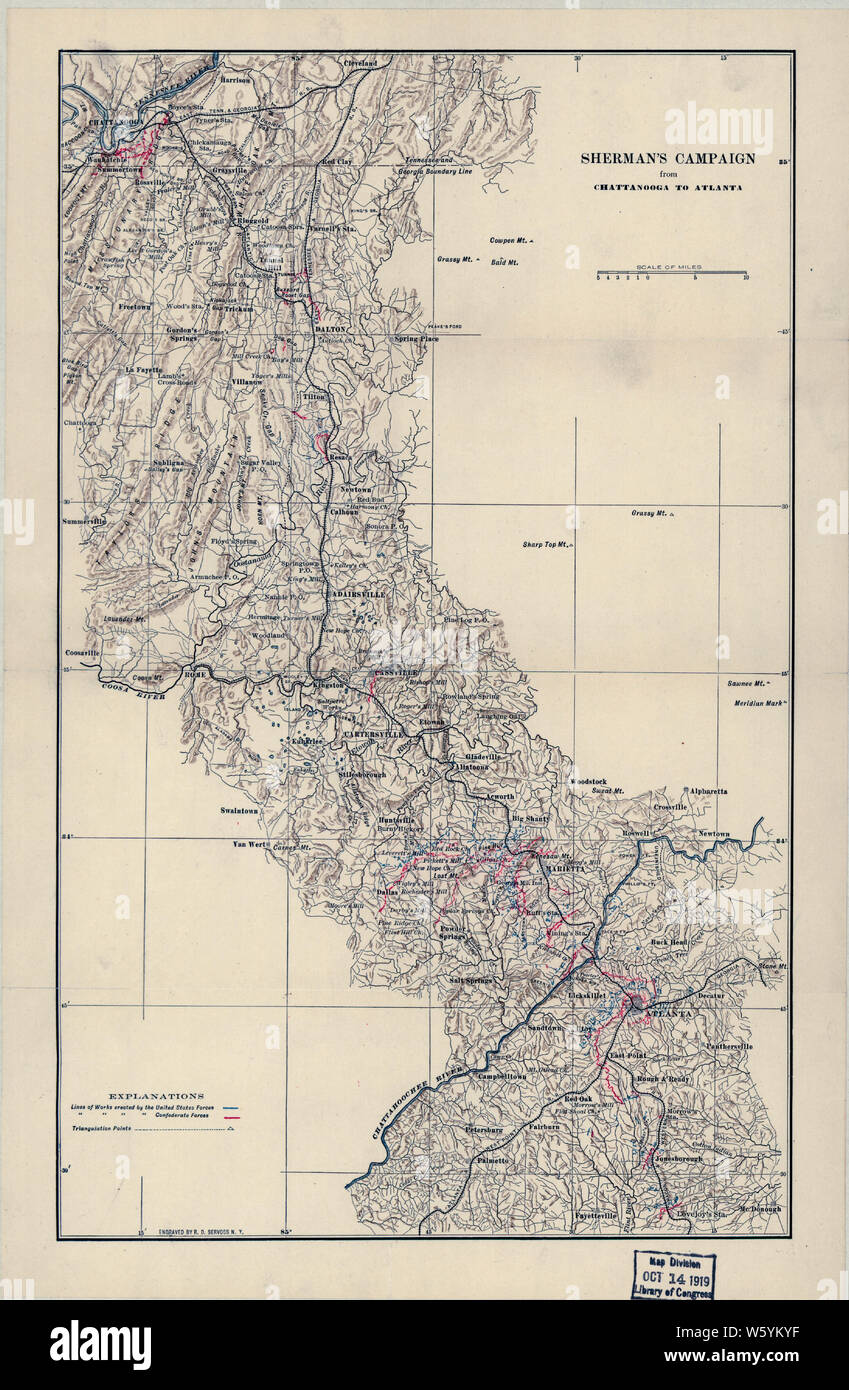 Civil War Maps 1586 Sherman's campaign from Chattanooga to Atlanta 1864 Rebuild and Repair Stock Photo