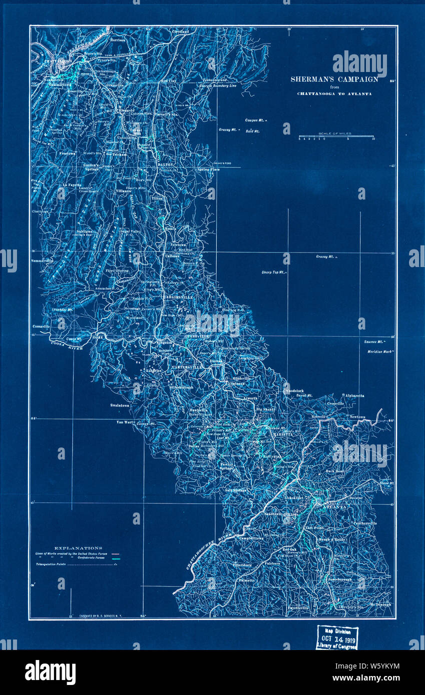 Civil War Maps 1586 Sherman's campaign from Chattanooga to Atlanta 1864 Inverted Rebuild and Repair Stock Photo