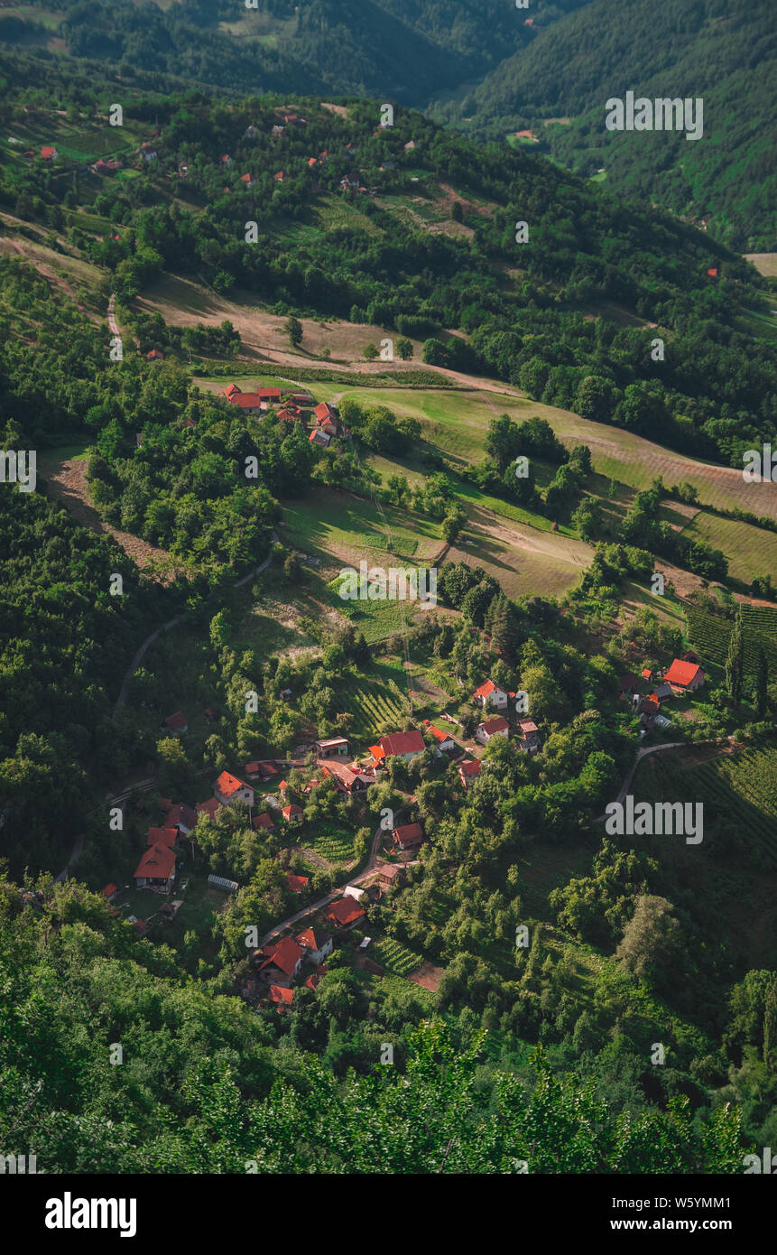 Aerial view of a mountain village Stock Photo - Alamy