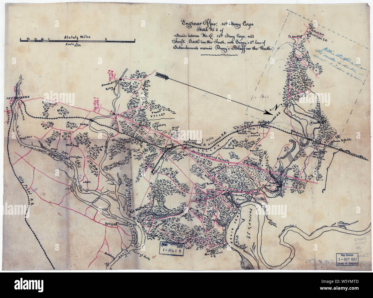 Civil War Maps 1605 Sketch no 4 of roads between H-Q 10th Army Corps ...