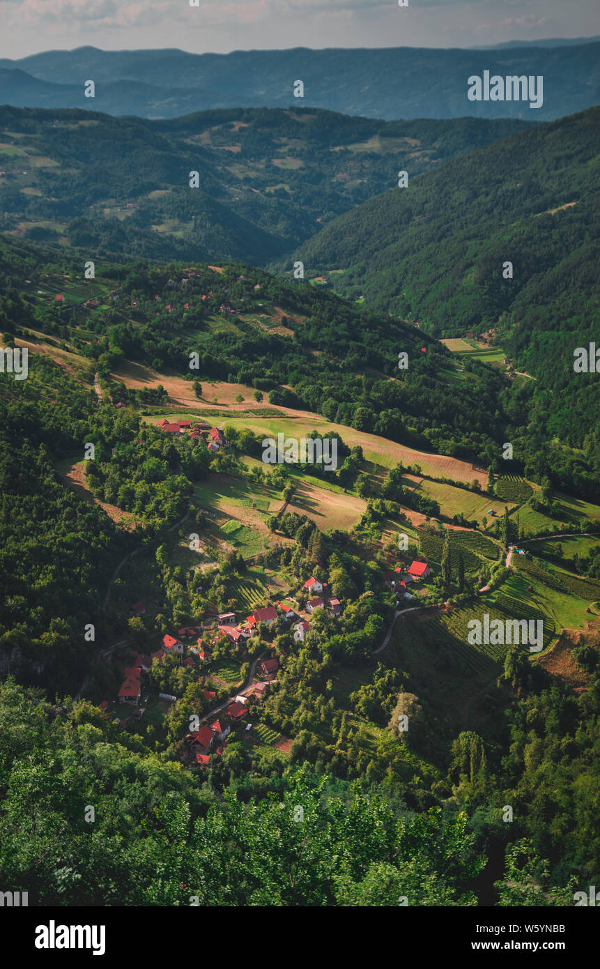 Aerial view of a mountain village Stock Photo - Alamy