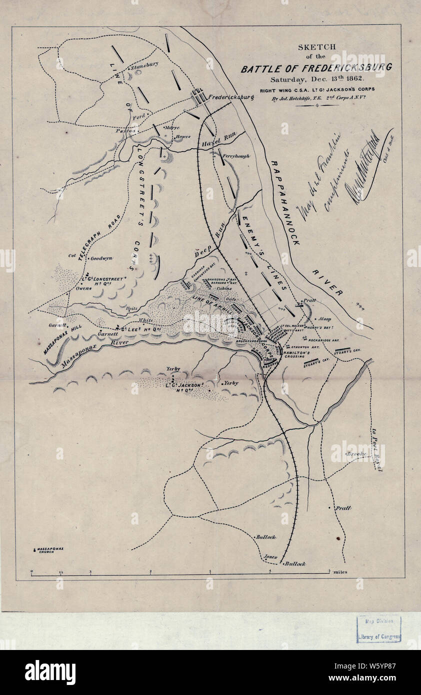 Civil War Maps 1637 Sketch of the battle of Fredericksburg Saturday Dec 13th 1862 Right Wing CSA Lt Gl Jackson's corps Rebuild and Repair Stock Photo