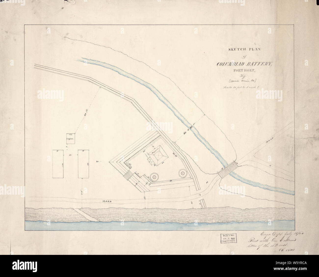 Civil War Maps 1670 Sketch Plan Of Columbiad Battery Fort