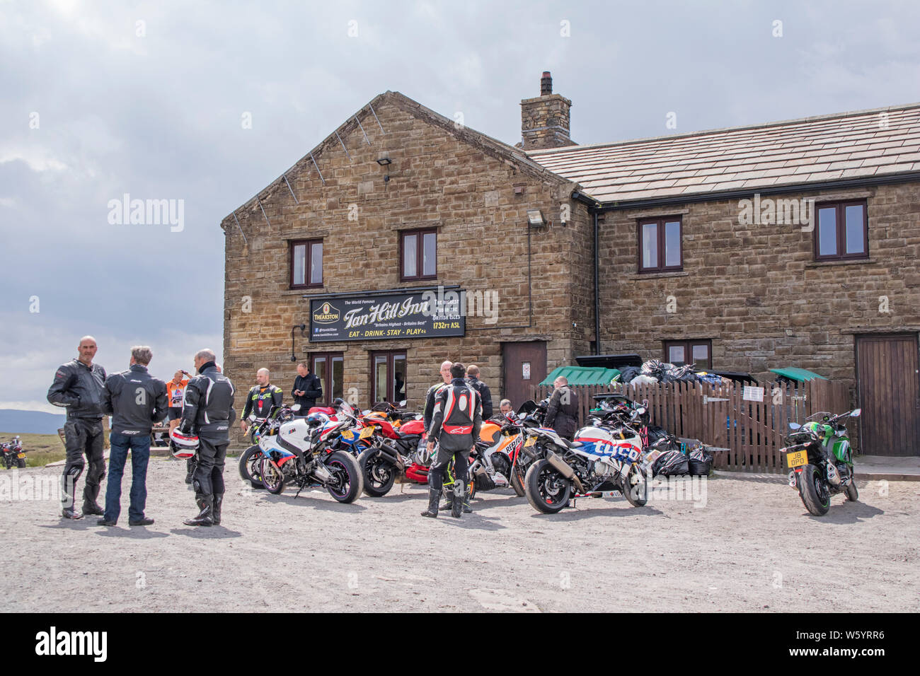 Motorcyclists at the Tan Hill Inn "the highest pub in England", Tan