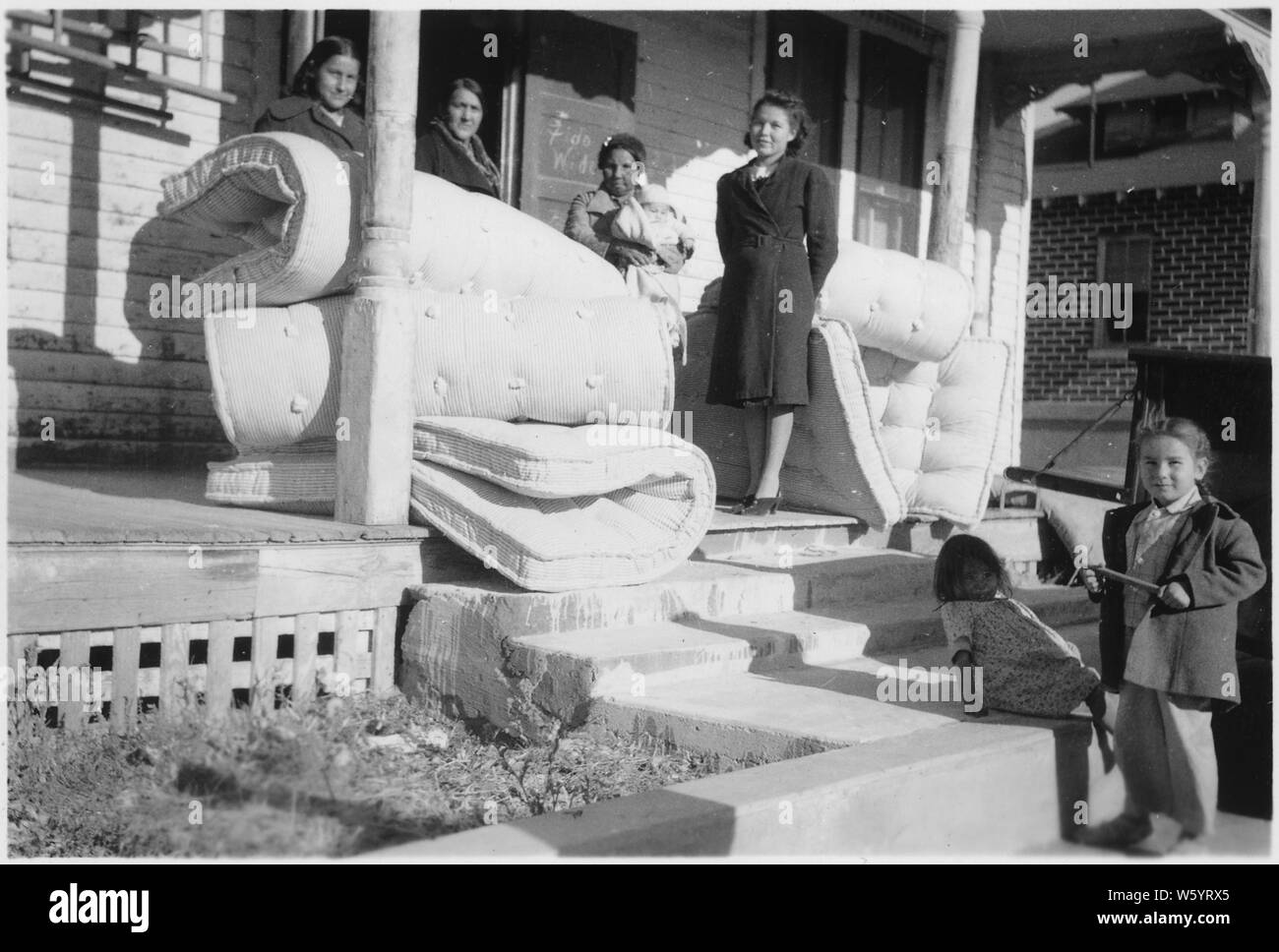 Children on a porch Black and White Stock Photos & Images - Alamy