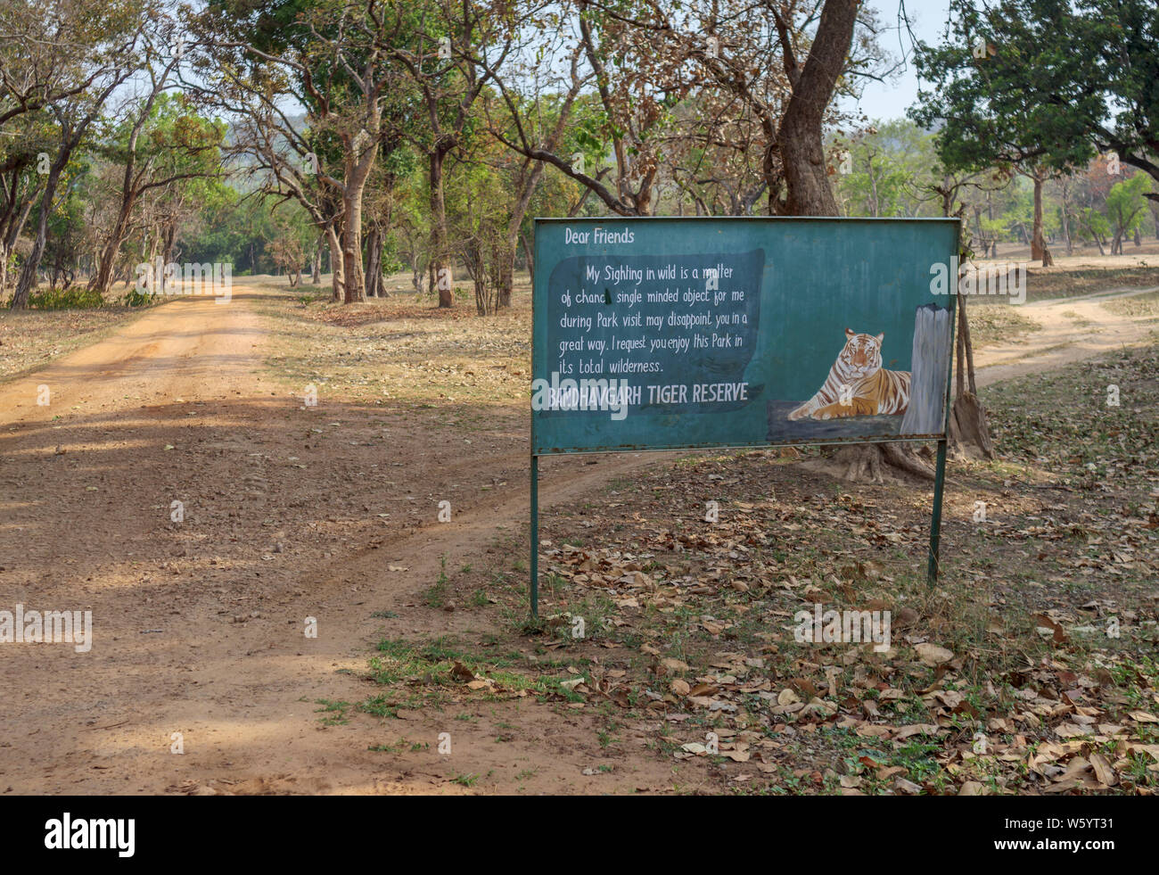 Sign at the Tala Gate entrance to Bandhavgarh Tiger Reserve in the National Park, Umaria district of the central Indian state of Madhya Pradesh Stock Photo