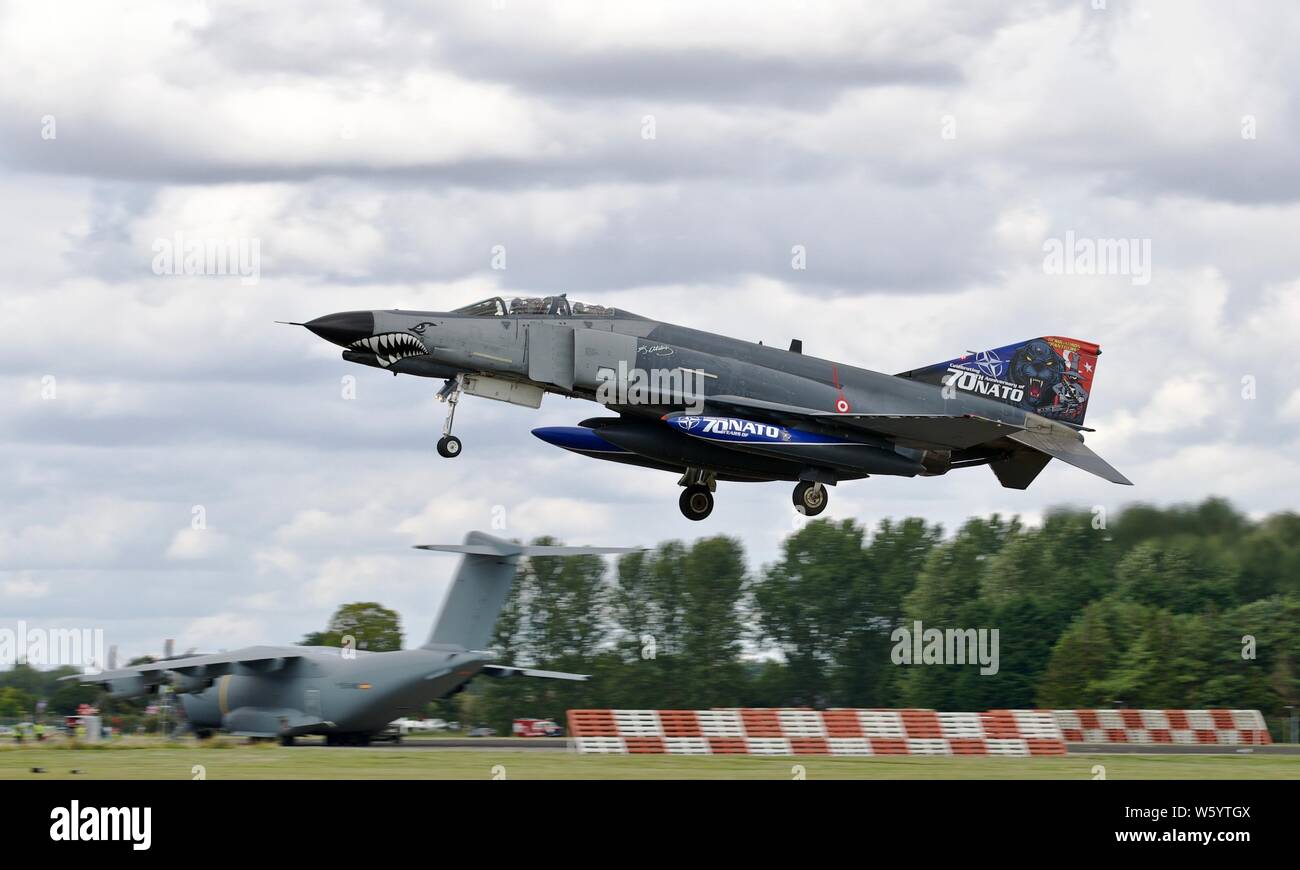 Turkish Air Force McDonnell Douglas F-4E-2020 Phantom arriving at RAF Fairford on the 18th July 2019 for the Royal International Air Tattoo Stock Photo