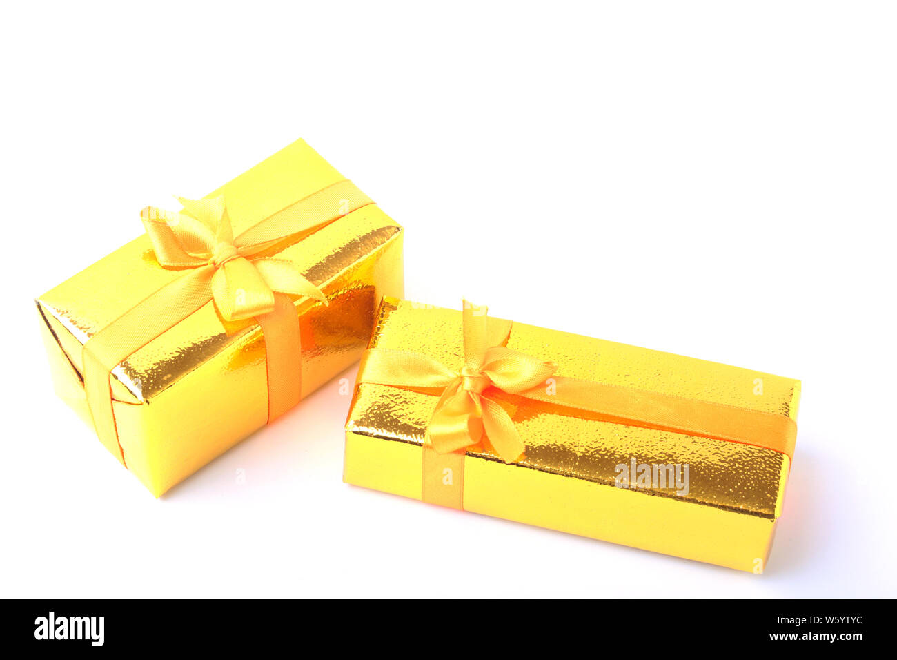 Gift boxes with bow on white background Stock Photo
