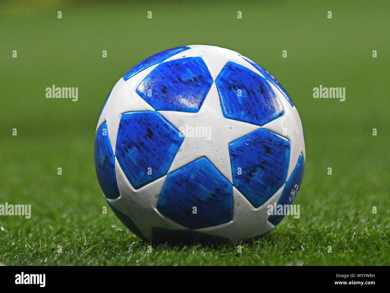 MANCHESTER, ENGLAND - SEPTEMBER 19, 2018: The official UCL match ball  pictured prior to the 2018/19