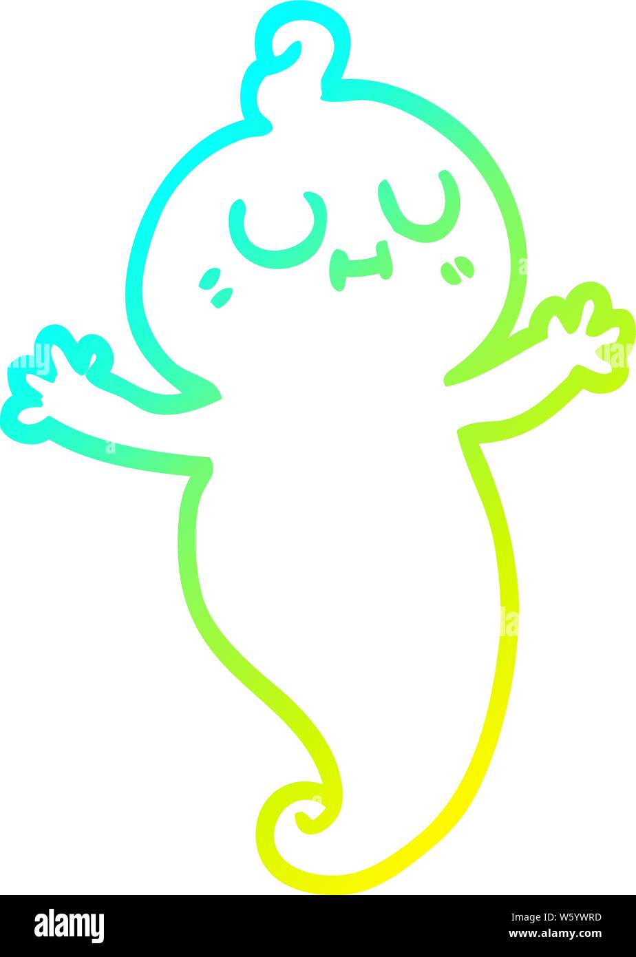cold gradient line drawing of a cartoon ghost Stock Vector