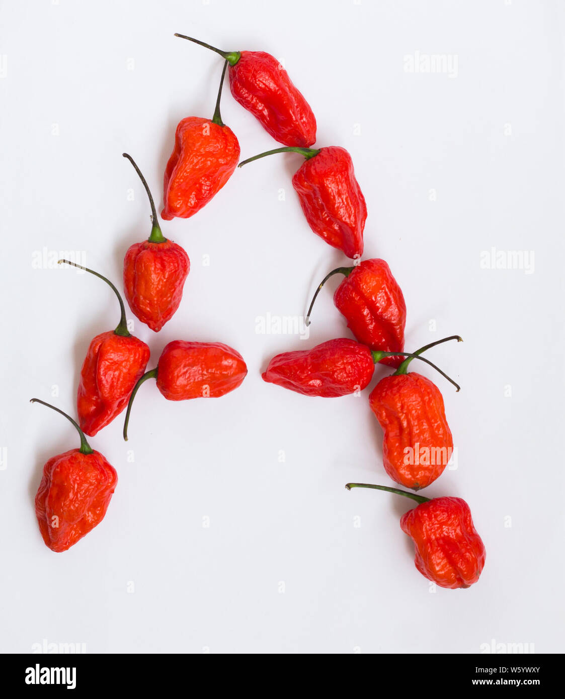 Letter A Alphabet Made With Ghost Pepper Bhoot Jolokia Over White 