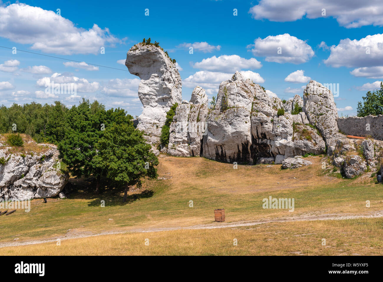 Amazing limestone rocks near Ogrodzieniec Castle in Poland Stock Photo ...