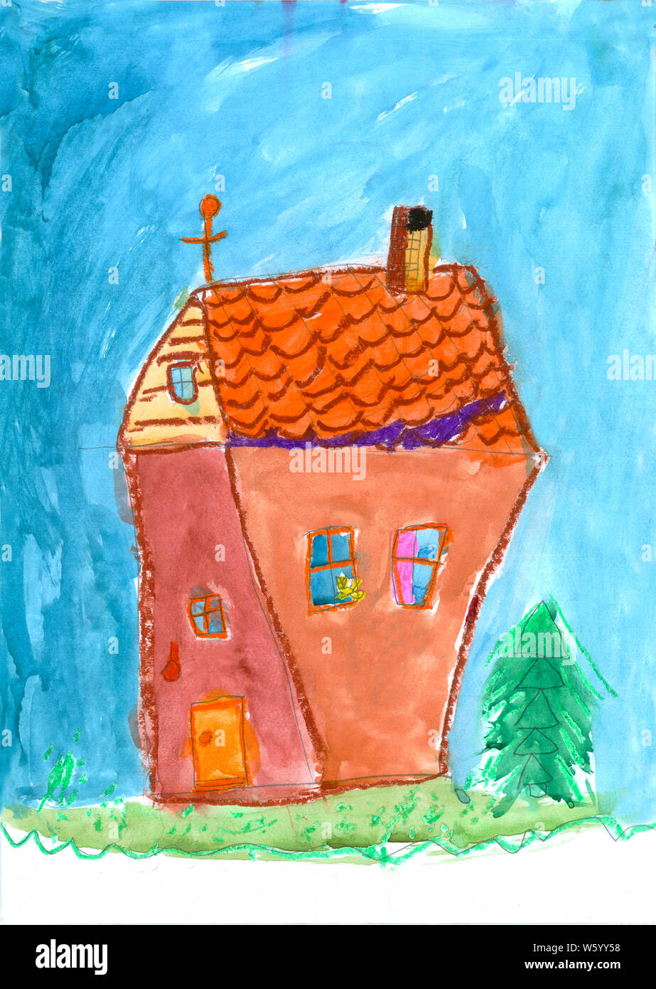 House in the village. Children's drawing Stock Photo - Alamy