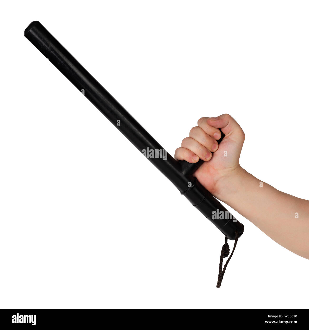 Bare Hand With Black Rubber Police Baton Isolated On White Background Stock Photo Alamy