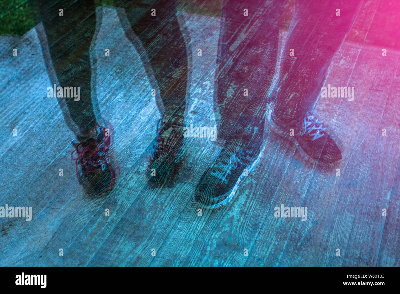Couple reflection shoes legs abstract running shoes texture background
