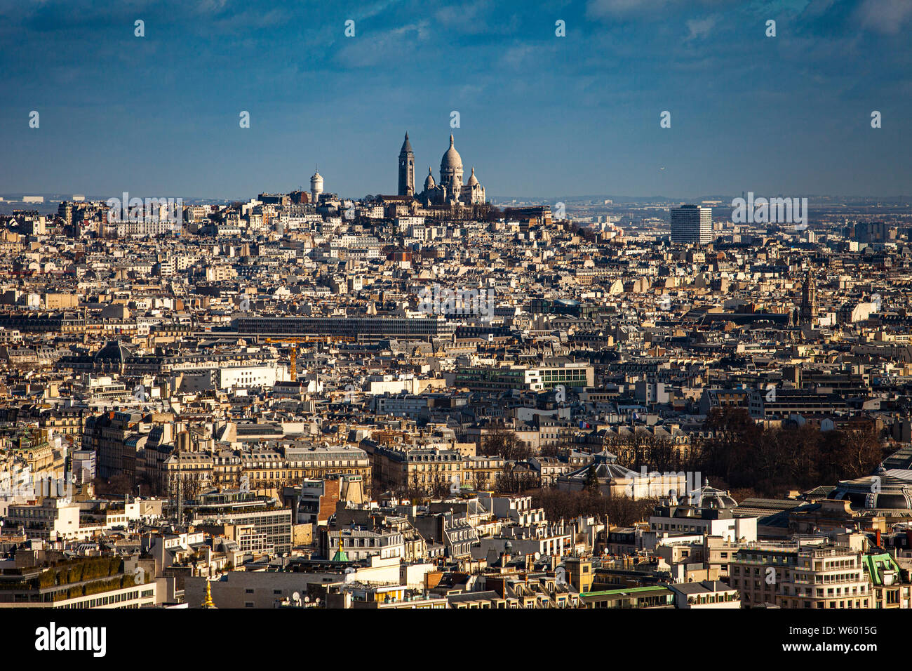 Sacre Coer de Montmartre seen from the Top of the Eiffel Tower Stock Photo
