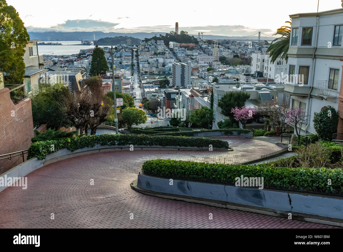 The crookedest street in the world Lombard street at dawn. San