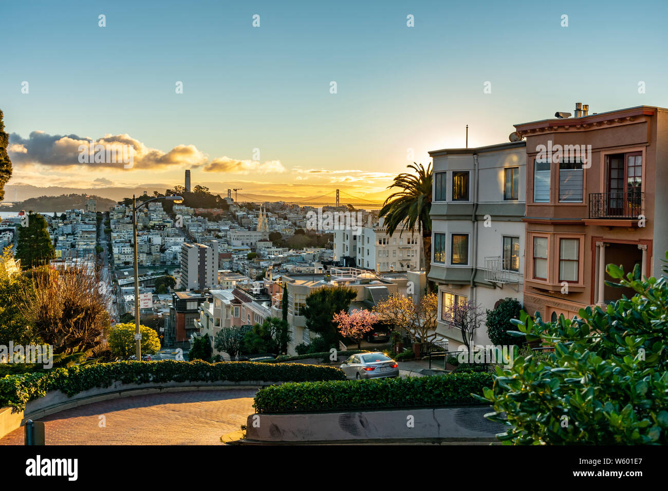 The crookedest street in the world Lombard street at dawn. San