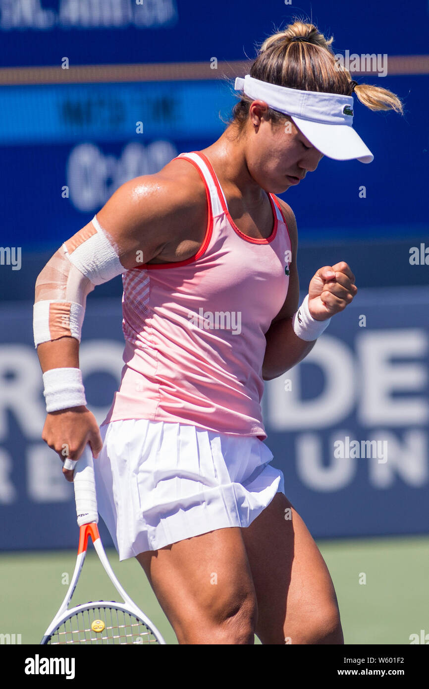 San Jose, California, USA. 28th July, 2019. Kristie Ahn (USA) in action where she defeated Danielle Lao (USA) 6-1, 6-4 in the final round of qualifying in the Mubadala Silicon Valley Classic at San Jose State in San Jose, California. © Mal Taam/TennisClix/CSM/Alamy Live News Stock Photo