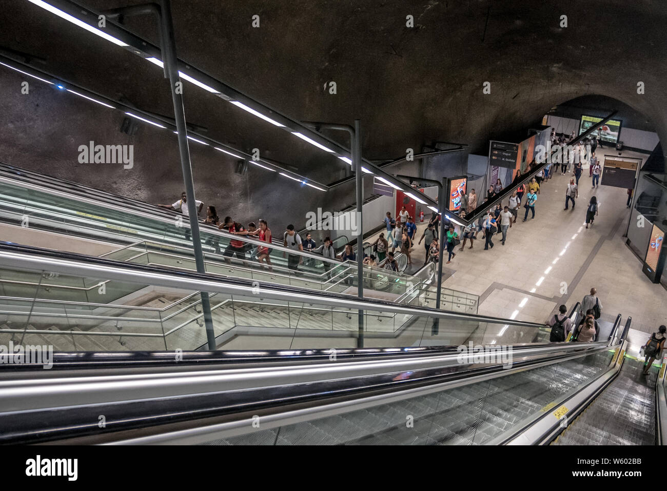 Rio de Janeiro, Brazil - June 05, 2019: people waking to the staricase exiting the metro at the General Osorio Station, Ipanema. Stock Photo
