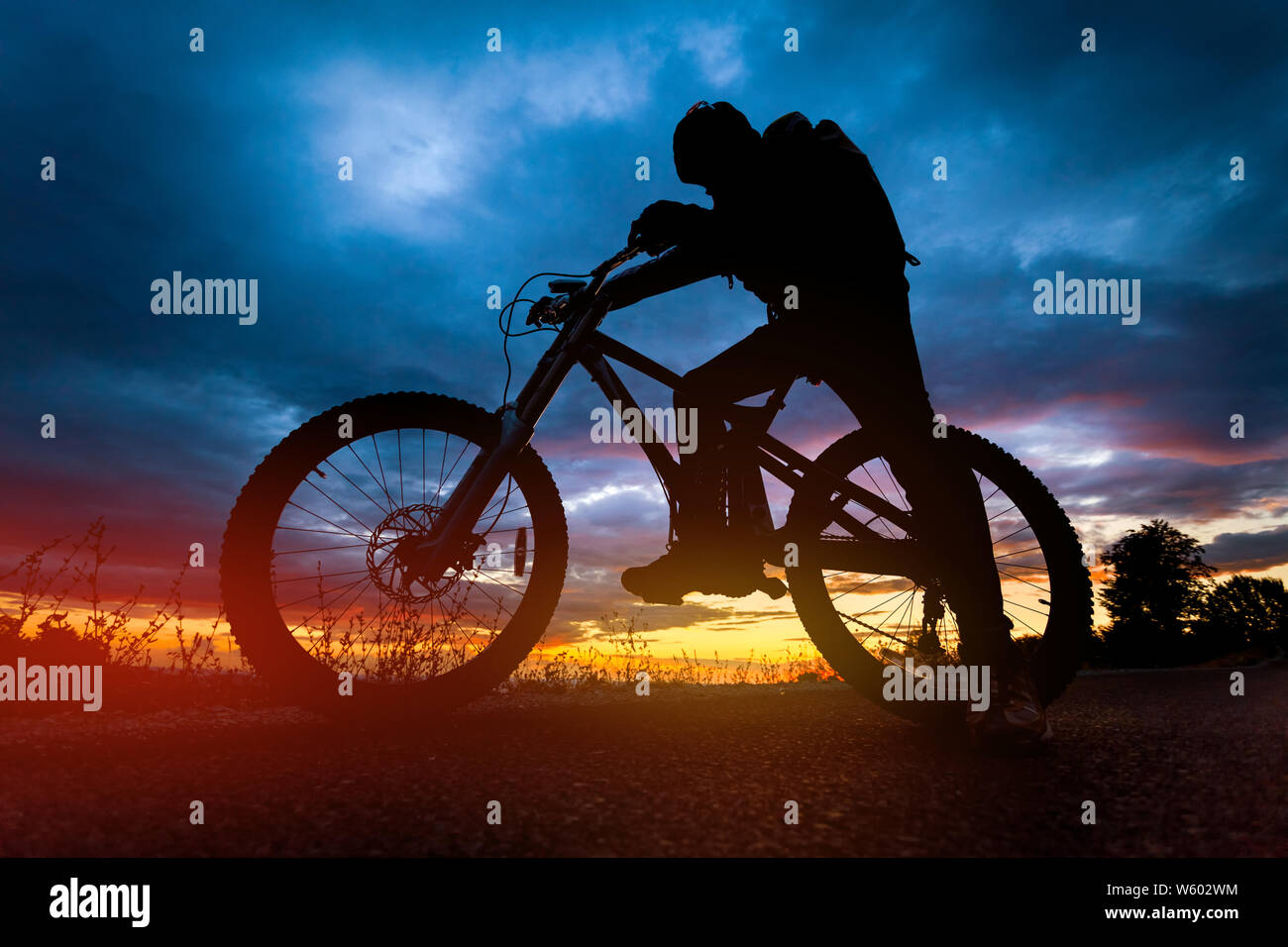 Mountain Bike Rider Silhouette At Sunset Stock Photo Alamy Mountain Bike Rider Silhouette At Sunset Stock Photo Alamy