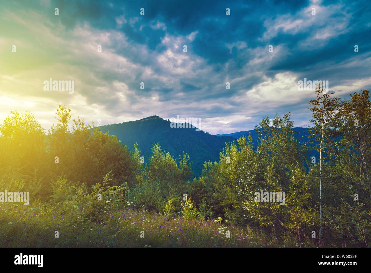 Beautiful spring landscape in unexplored mountains Stock Photo