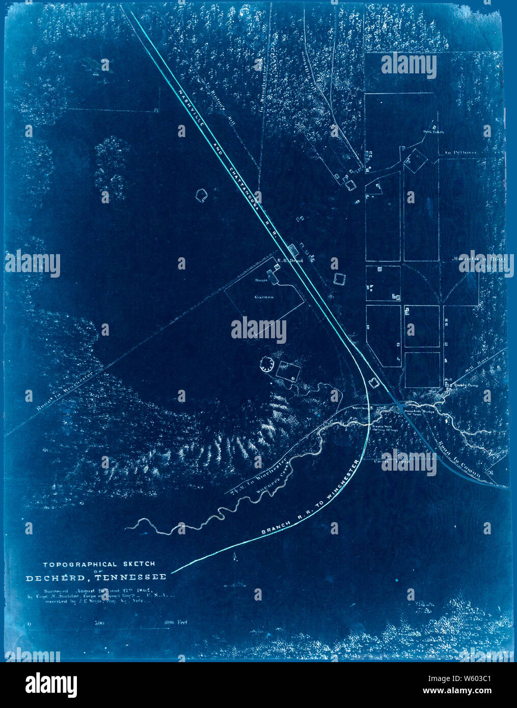 Civil War Maps 1848 Topographical sketch of Decherd Tennessee Inverted
