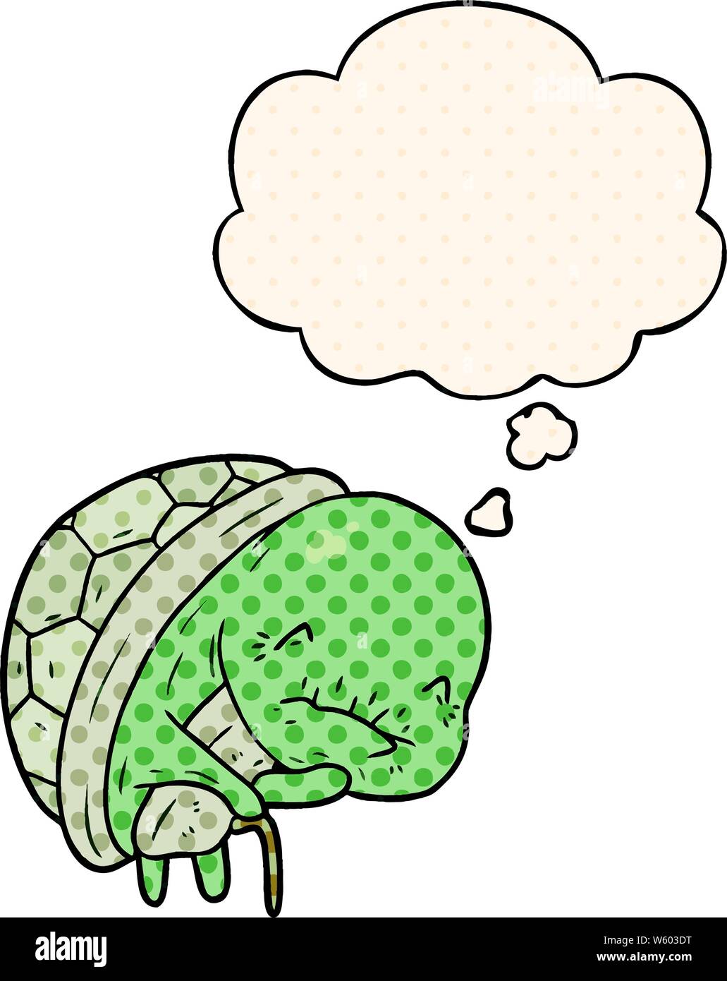 cute cartoon old turtle with thought bubble in comic book style Stock Vector