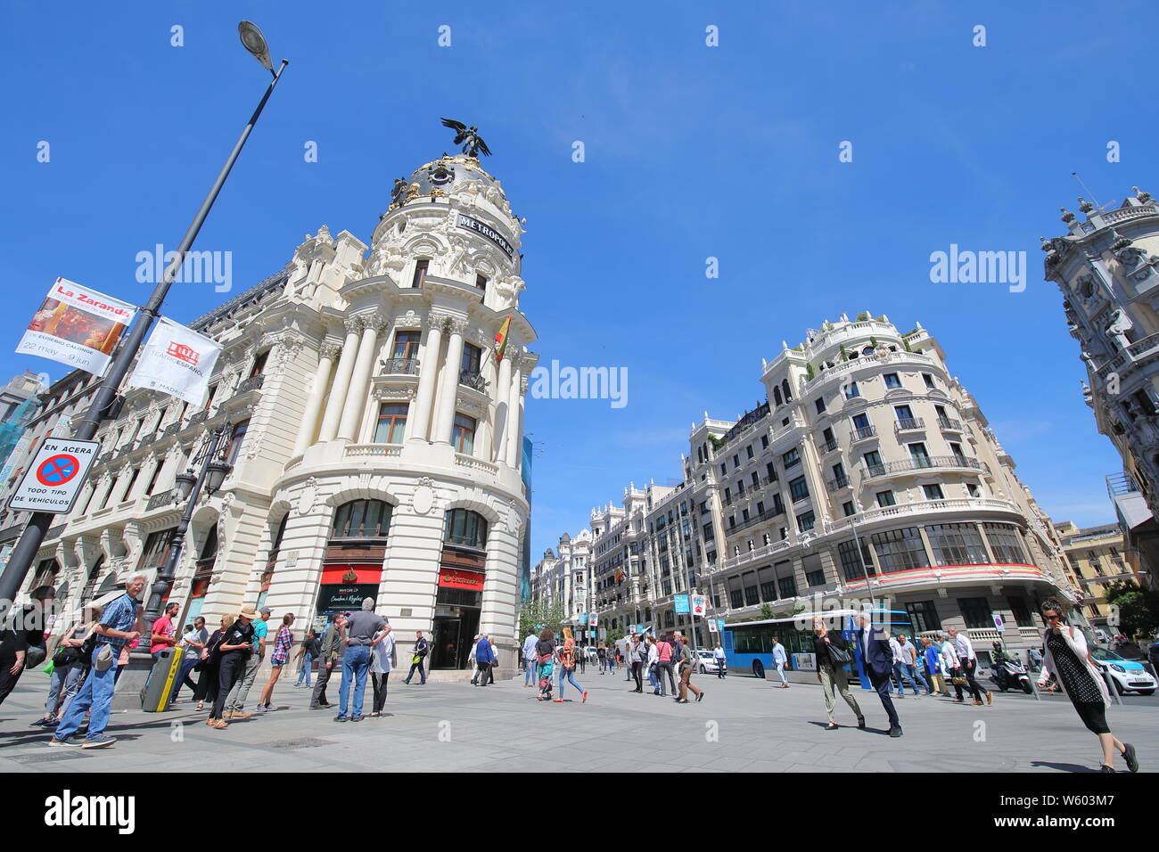 People visit Gran Via shopping street Madrid Spain Stock Photo Alamy
