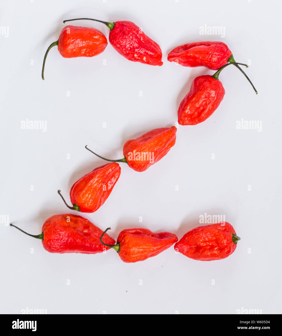 Letter Z Alphabet Made With Ghost Pepper Bhoot Jolokia Over White 