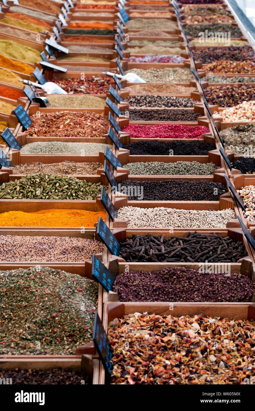 colorful herbs and spices at the market Stock Photo - Alamy