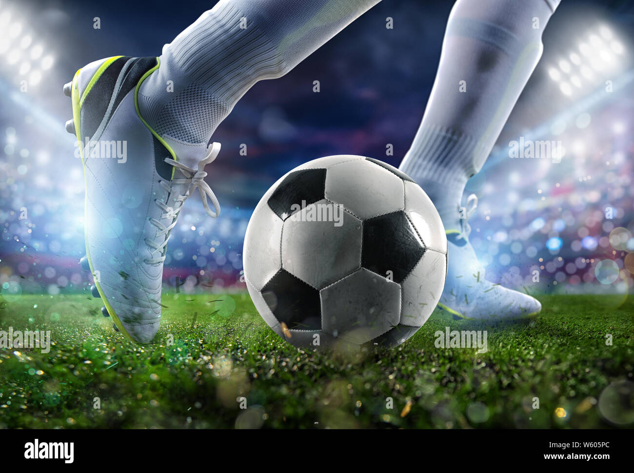 Football Scene At Night Match With Close Up Of A Soccer Shoe Hitting The Ball With Power Stock Photo Alamy Football Scene At Night Match With Close Up Of A Soccer Shoe Hitting The Ball With Power Stock Photo Alamy