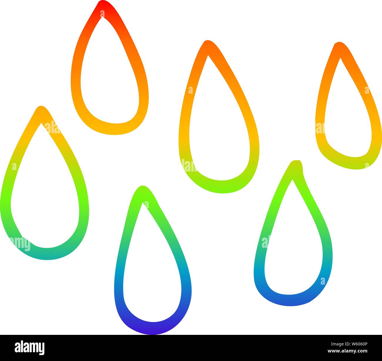 rainbow gradient line drawing of a cartoon rain drops Stock Vector