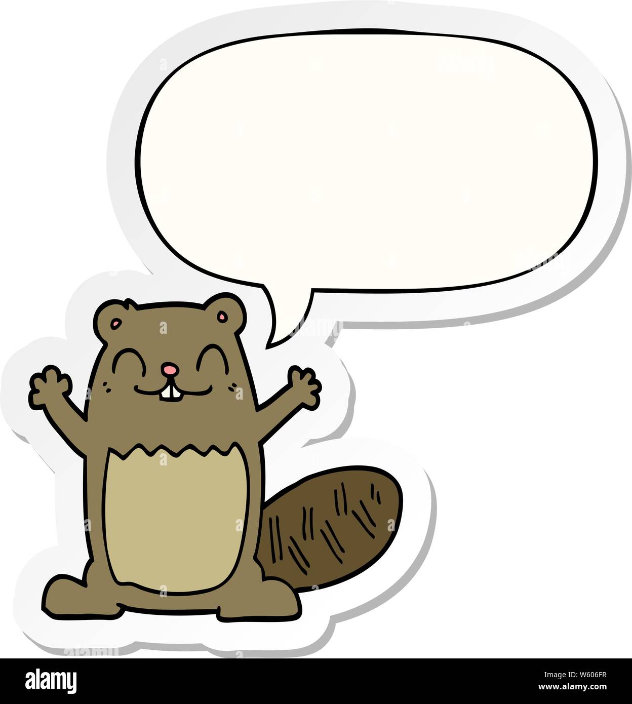 cartoon beaver with speech bubble sticker Stock Vector