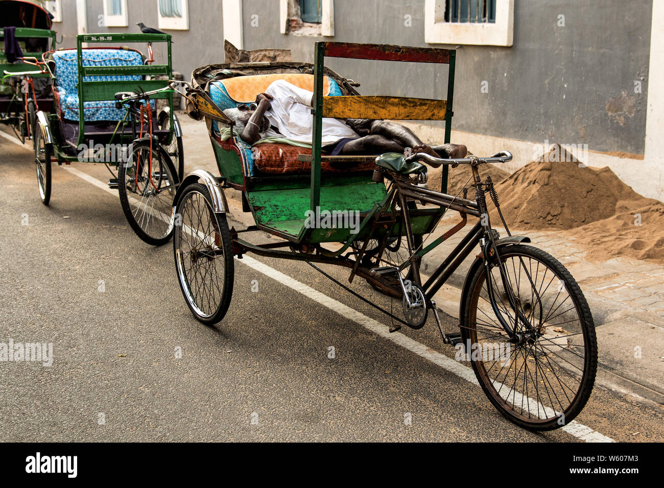 Bicycle taxi in Puducherry, India Stock Photo