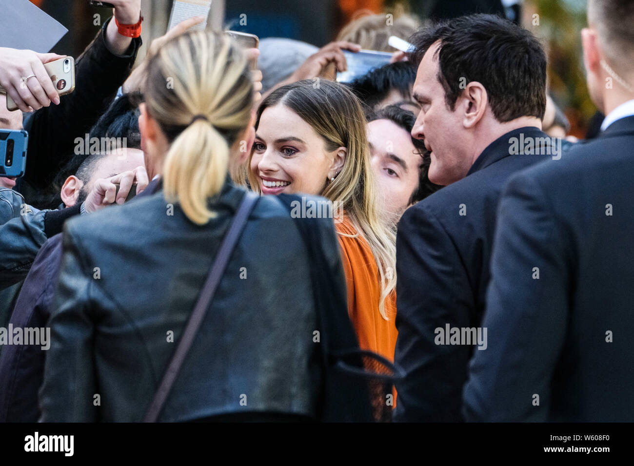 ODEON LUXE Leicester Square, London, UK. 30 July 2019.  Margot Robbie and Quentin Tarantino with fans at the  Once Upon A Time...In Hollywood UK Premiere. . Picture by Julie Edwards./Alamy Live News Stock Photo