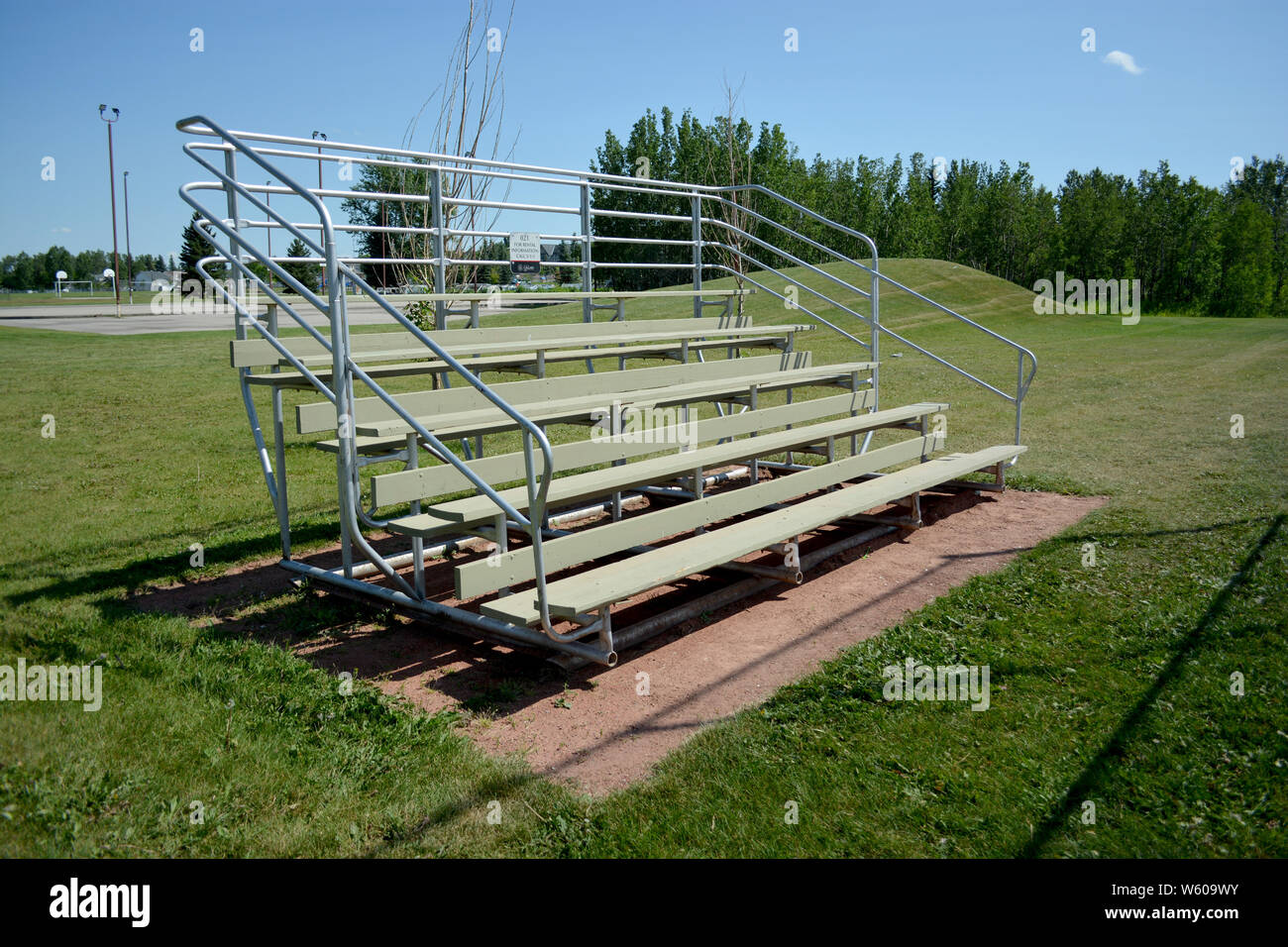 Bleachers at basefield field at a local community park. Stock Photo