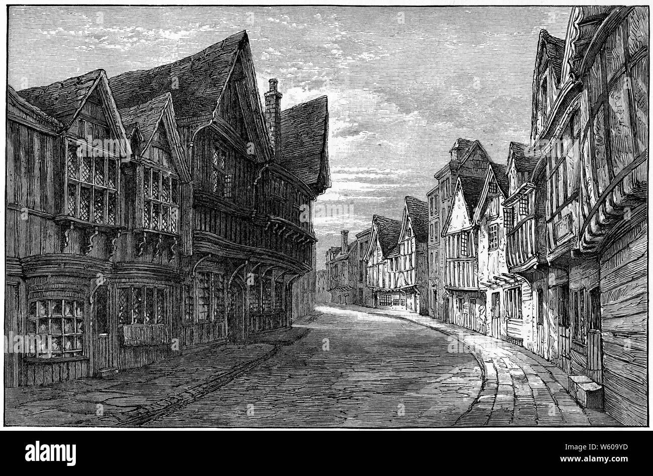 Friars' Street (Friar Street), Worcester, 1830. From J. Britton's 'Picturesque Antiquities of English Cities', 1830. Stock Photo