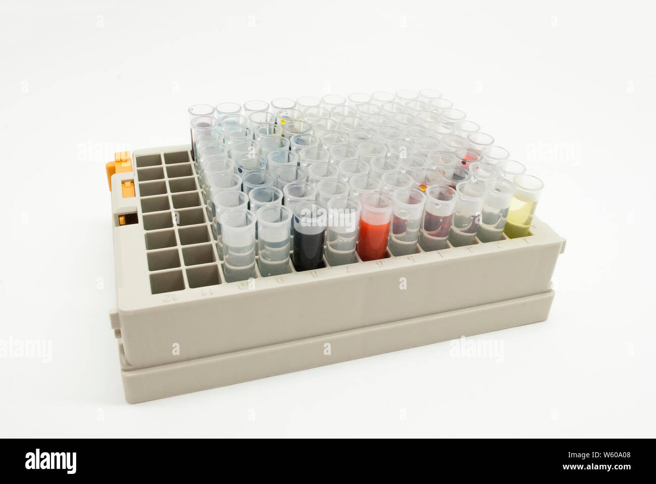 Laboratory research. A bunch of laboratory bulbs in the box close up