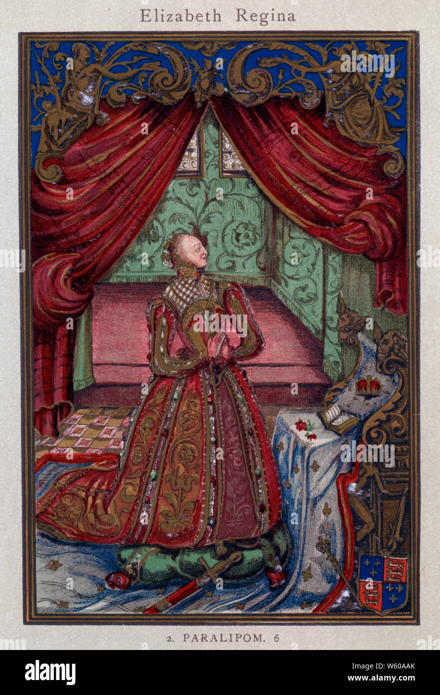 Queen Elizabeth at Prayer, frontispiece to 'Christian Prayers and Mediations', 1569. Stock Photo