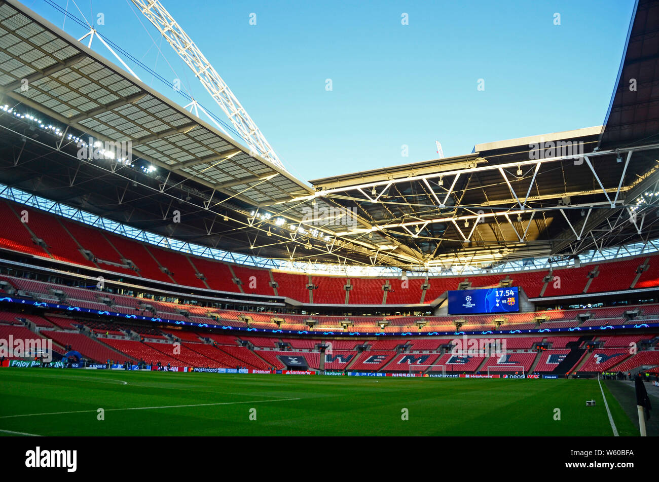 LONDON, ENGLAND - OCTOBER 3, 2018: View of the venue prior to the 2018/19 UEFA Champions League Group B game between Tottenham Hotspur (England) and FC Barcelona (Spain) at Wembley Stadium. Stock Photo