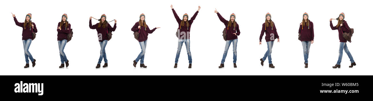 The smiling student with backpack isolated on white Stock Photo - Alamy