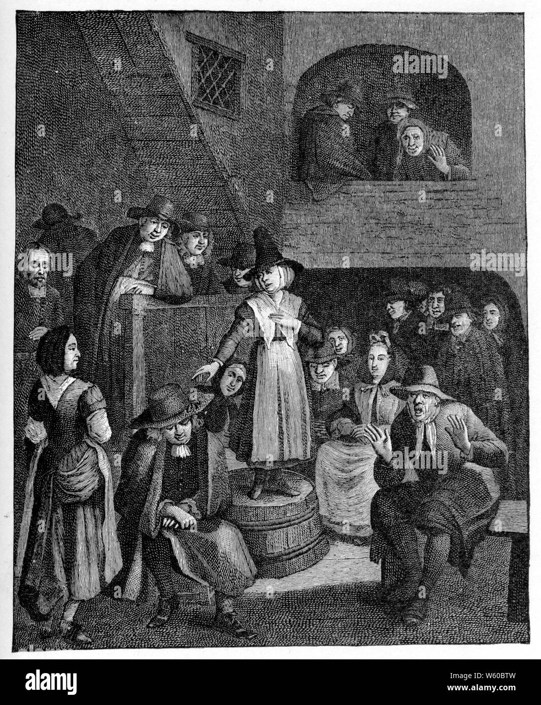 A Quakers' Meeting, in the 17th century. After Marcel Lauron. Quakers, also called Friends, are a historically Christian group whose formal name is the Religious Society of Friends. Stock Photo